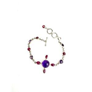 Amethyst Pink Tourmaline Indian Ruby Bracelet Adjustable 6" - 6.5"